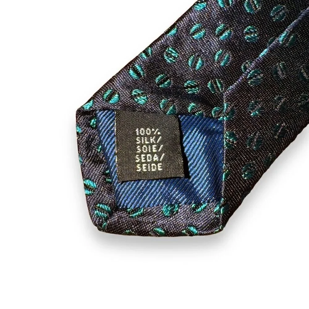 Tom James Navy & Teal Coffee Bean Made in USA Silk Tie
